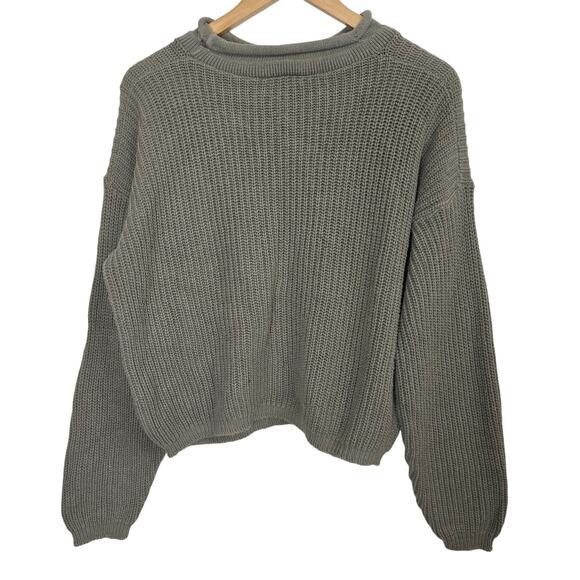 VTG Basic Outlook Womens Sweater Cotton Knit Sage Green Pocket Boxy - Picture 6 of 10